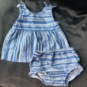 Carters Matching Blue Striped Bow Dress
